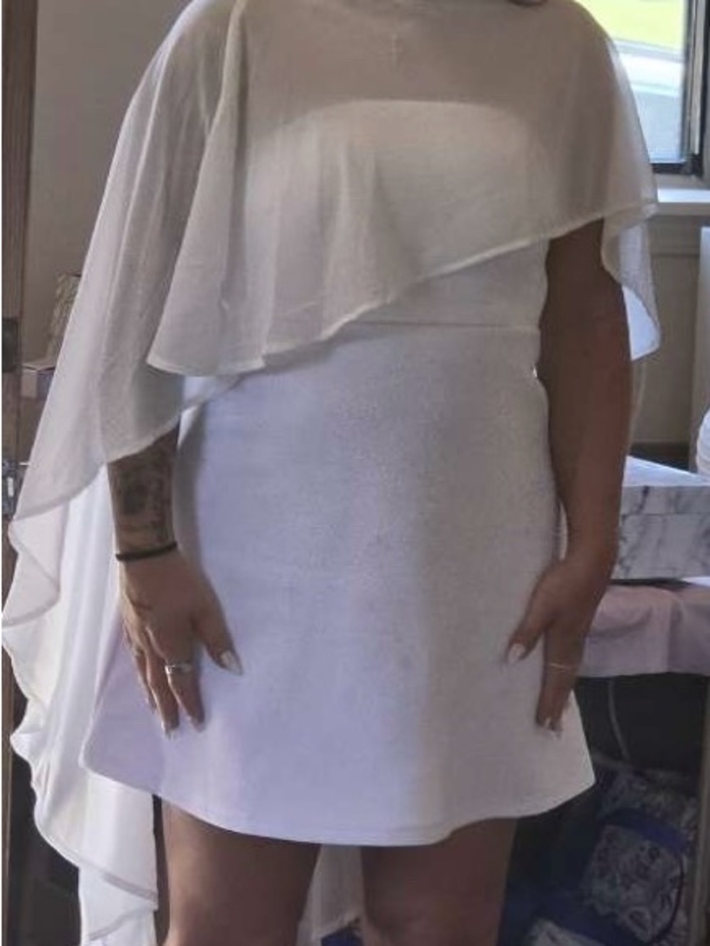 White Capelet Mini Dress